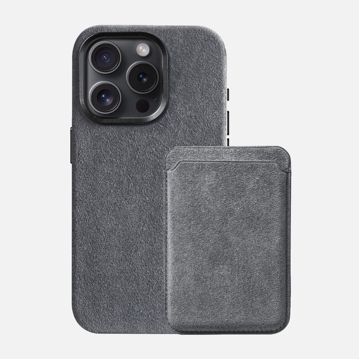 Alcantara Iphone 15 Case + Alcantara Magsafe Wallet - Space Grey Edition