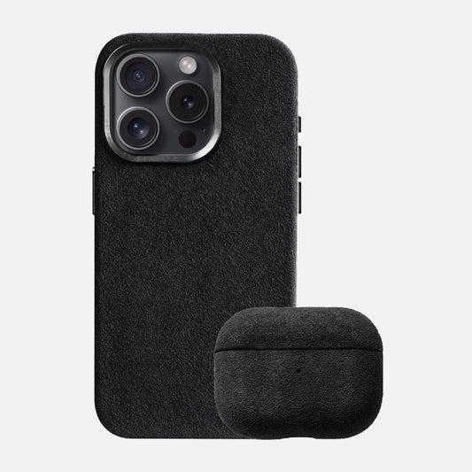 Iphone 15 Phone Case + Alcantara Airpod Pro Gen 1/2 - Black Edition