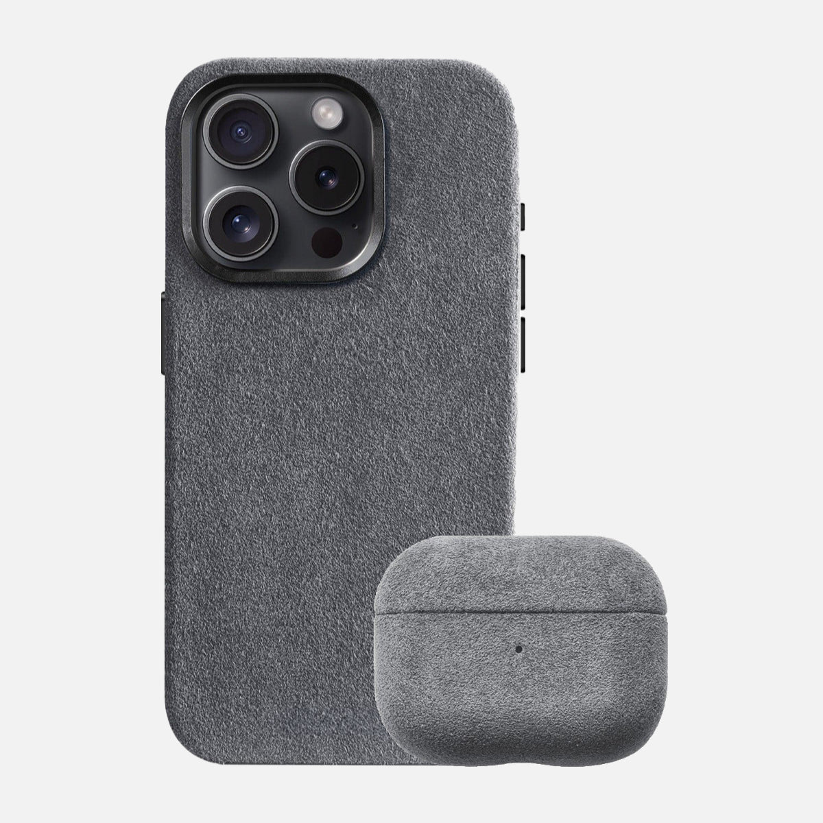 Alcantara Iphone 15 Case + Alcantara Airpod Pro Gen 1&2 Case - Space Grey Edition