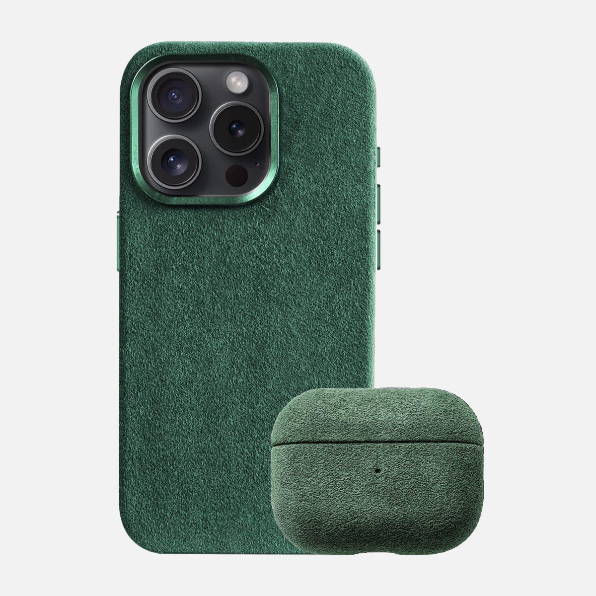 Alcantara Iphone 15 Case + Alcantara Airpod Pro Gen 1&2 Case - Forrest Green Edition